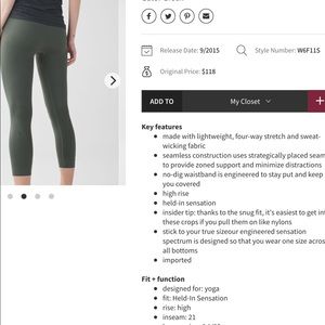 Lululemon Zone In crops - gator green